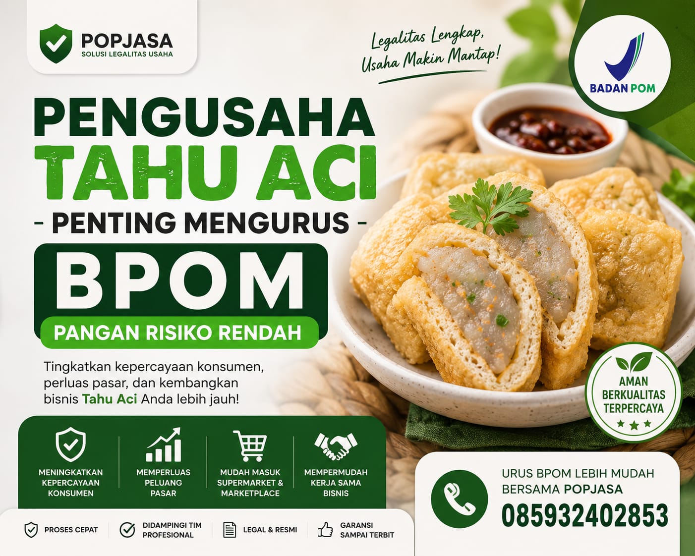 Pengusaha Tahu Aci Penting Mengurus BPOM Pangan Risiko Rendah  | 085932402853 