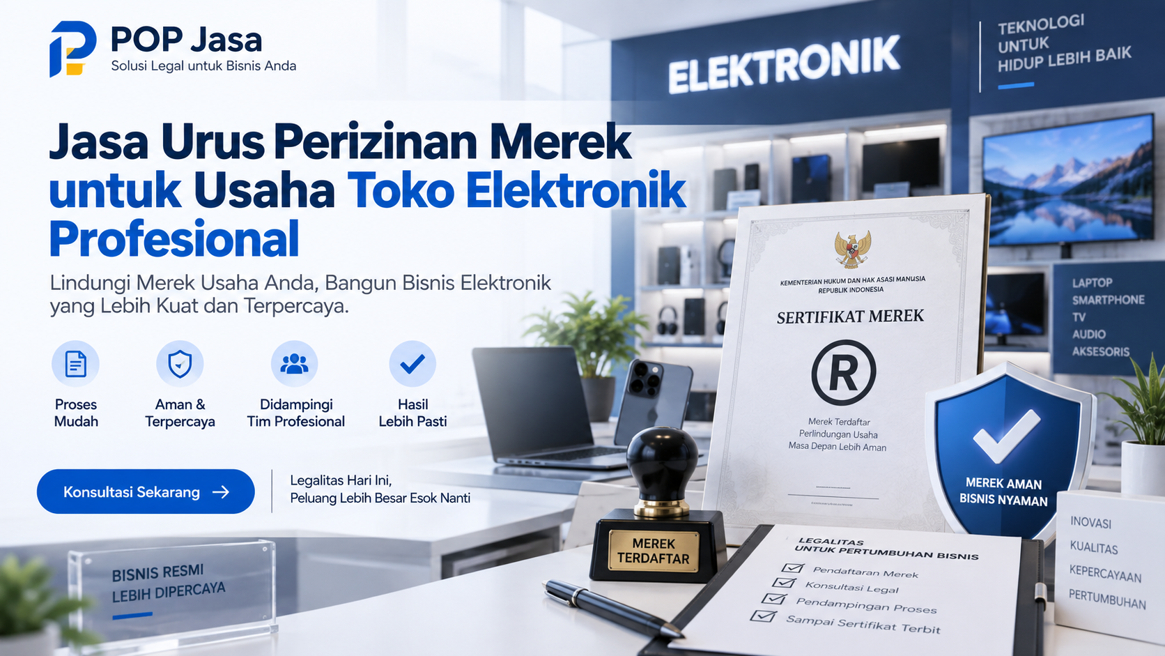 Jasa Urus Perizinan Merek untuk Usaha Toko Elektronik Profesional | POP Jasa 
